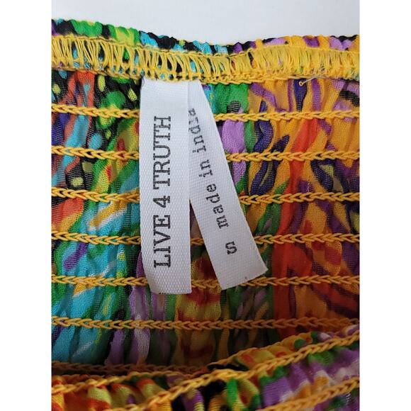 Live 4 Truth Boho Crop Blouse Colorful Ruched Hippy Bell Sleeve Women's Small - Picture 4 of 10